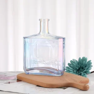 750ml Iridescent Square Glass Liquor Bottle with Stopper for Whiskey Vodka Tequila and Wine Manufacturer