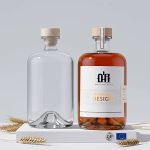750ml Nordic Round High Flint Whiskey Bottle with Wood Cork, Massive Base and Extra Clear Glass