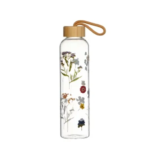 750ml Printed Portable Leak-Proof Borosilicate Glass Water Bottle with Bamboo Lid and Rope