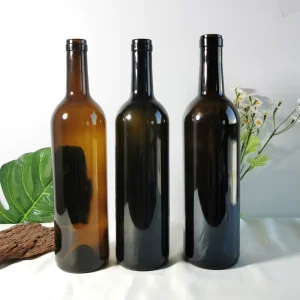 750ml Transparent Amber Brown Red Wine Glass Bottle with Lid and Cork