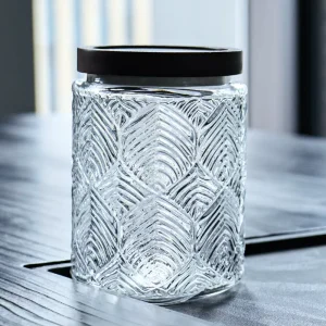 750ml Transparent Triangle Glass Storage Jar With Wood Lid for Tea and Seasonings
