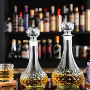 750ml Uniquely Shaped Clear Glass Bottle with Lid for Wine Display