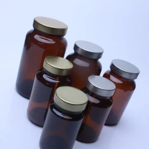 75ml 100ml 120ml 150ml 200ml 250ml 300ml 400ml 500ml Wide Mouth Amber Glass Pill Bottle with Metal Screw Cap