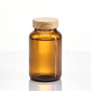 75ml Amber Wide Mouth Glass Tablet Bottle with Bamboo Lid for Supplement Packaging