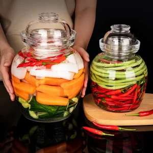 7L Airtight Glass Jar Clear Food Storage Container with Water Airlock Lid for Pickling