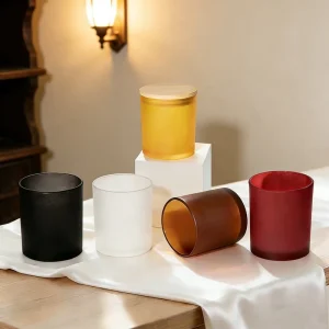 7oz 10oz 15oz Glass Candle Holders Lanterns Candle Jars Luxury White Black Empty Candle Jars with Bamboo Wooden Lids