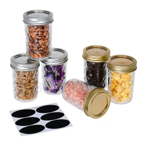 8 Oz Quilted Diamond Design Glass Mason Jar Caning with Airtight Split Type Lid for Home Pickles