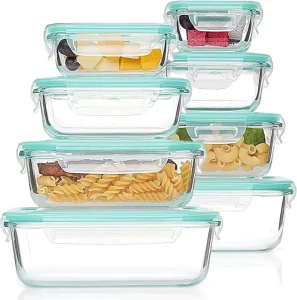 8 Pack Borosilicate Glass Food Storage Container Set Airtight Glass Meal Prep Container with Lids