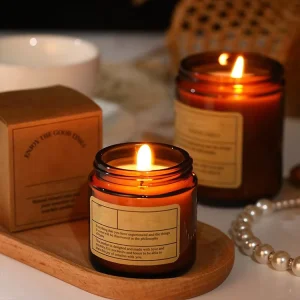 8 oz Brown Amber Glass Jar Candles with Lids, Scented, China Supplier