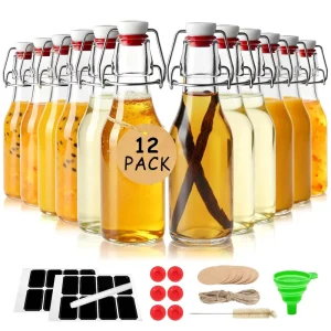 8.5oz Swing Top & Flip Top Airtight Glass Bottles with Stopper for Kombucha Coquito Syrup Vanilla Extract Brew Beer Kefir Gift