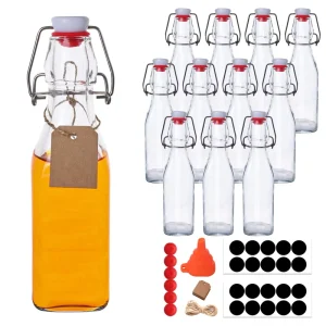 8.5oz Swing Top Glass Bottles 250ML Square Bottles with Airtight Stoppers for Kombucha Kefir Vanilla Extract Beer