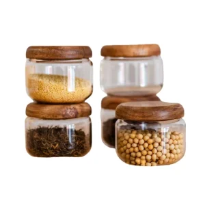 800 ML Glass Sealed Jar for Home and Kitchen Food Glass Jars with Sealed Wooden Lid Clear Glass Jars for Coffee Beans Spices Tea