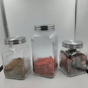 800ML 1000ML 1500ML Tea Sugar Coffee Square Glass Jar Container Food Round Glass Storage Jar With Lid