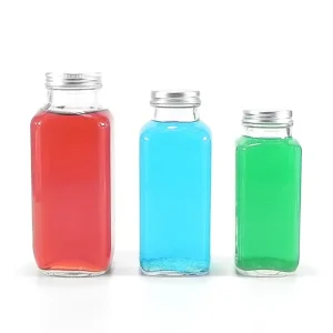 80ml 120ml 350ml 500ml Square Glass Beverage Bottle Food Grade Fruit Juice Drink Bottle with Aluminum Screw Cap