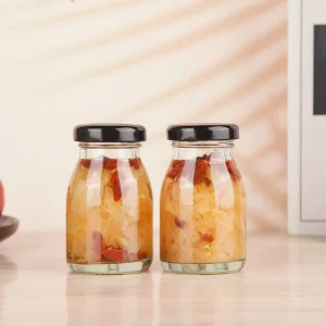 80ml Clear Mini Glass Honey Pudding Jar with Metal Lid for Jam, Jelly, Candy, Sauce