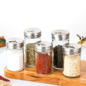 80ml Clear Small Cylinder Seasoning Glass Spice Shaker Bottle with Screw Stainless Steel Lid