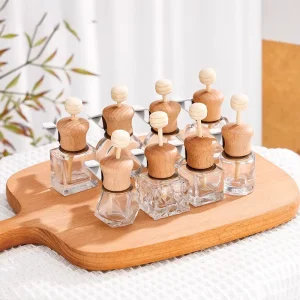 8ML 10ML 12ML Clear Fragrance Glass Perfume Bottle for Car Vent Air Freshener Capacity Hot Stamping Surface Wooden Screw Cap