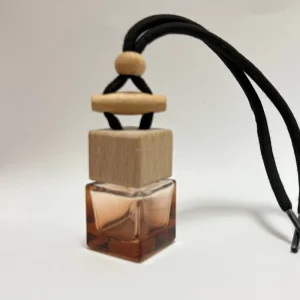 8ML Square Luxury Amber Glass Wooden Cap Hanging Perfume Bottle Screw Cap Vertical Essential Oil Car Diffuser Screen Printed