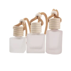 8ml 10ml 12ml Frosted Square Glass Car Perfume Diffuser Bottle with Wood Cover