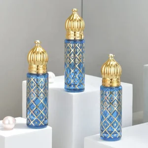8ml Arabic Pattern Glass Roll-on Perfume Oil Bottle with Gold Cap