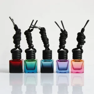 8ml Gradient Color Natural Wooden Lid Car Perfume Bottle Essential Oil Diffuser Air Freshener Container for Vehicles