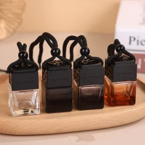 8ml Square Black Hanging Car Air Diffuser Empty Glass Perfume Bottle for Essential Oils