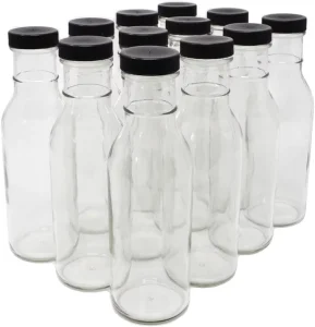 8oz 12oz 16oz Clear Glass Beverage and Sauce Bottles with Plastic Screw Caps for Chili Sauce, BBQ Sauce and Dressings