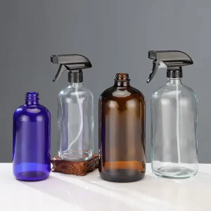 8oz 16oz 32oz clear Brown Green Blue 500ml Empty Glass Spray Bottle boston Round Glass Bottle with Sprayer for Essential Oils