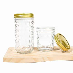 8oz 16oz Airtight Quilted Wide Mouth Glass Mason Jars with Lid for Pickling and Canning