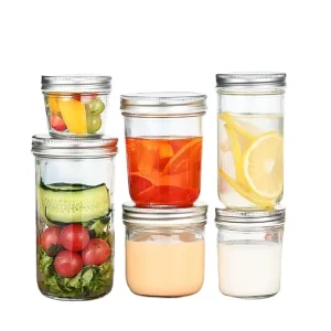 8oz 16oz Wide-Mouth Tapered Glass Mason Canning Jars with Two Lids