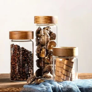 8oz 250ml Glass Food Storage Jar with Airtight Acacia Wooden Screw Lid