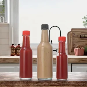 8oz 250ml Glass Hot Sauce, BBQ, Chili, Salad and Ketchup Woozy Bottles With Black Caps