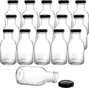 8oz 250ml Hot Sauce Bottles with Leak Proof Screw Caps Wide Mouth Glass Bottles with Lids for Milk Beverages Oil Salad Dressing
