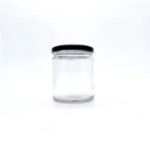 8oz 9oz Clear Round Glass Jar with Black Metal Lid for Honey