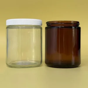 8oz Clear Glass Candle Jars with Ribbed Screw Plastic Lid and Rubber Stopper Seal