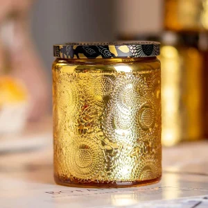 8oz Empty Embossed Floral Glass Candle Jar With Metal Lid Luxury Candle Glass Container Holder For Candle Making