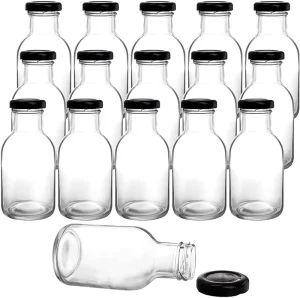 8oz Hot Sauce Bottles with Leak Proof Screw Caps Wide Mouth Glass Bottles with Lids for Milk Beverages Oil Salad Dressing