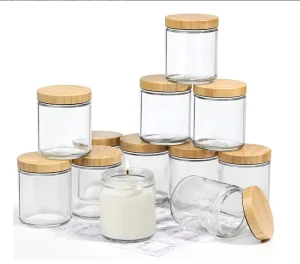 8oz Thick Clear Round Glass Candle Jars with Bamboo Lids