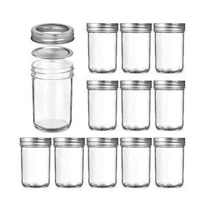 8oz Wide-Mouth Round Glass Mason Jar with Airtight Double Lid for Jam, Honey, and Pickles