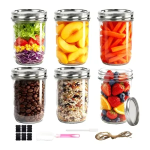 8oz Wide Mouth Round Glass Mason Jar with Airtight Double Lid for Jam, Honey and Pickles