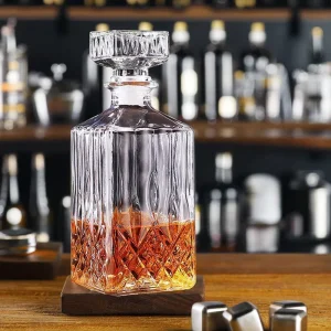 950ml Clear Square Glass Bottle with Cork for Vodka Gin Rum Tequila Whisky Brandy Storage