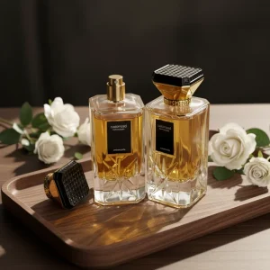 95ml Luxury Faceted High Borosilicate Glass Perfume Bottle Refillable Empty Fine Mist Spray Bottle Gold Plated Screen Printing