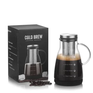 960ml Cold Brew Iced Coffee Maker with Reusable Stainless Steel Mesh Filter and Glass Design
