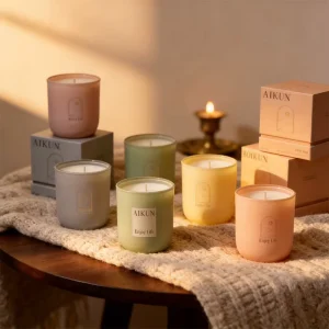 AIKUN Classic Gift Box Private Label Guest Room Decor Atmosphere Creating Long Burning Soy Wax Glass Scented Candle