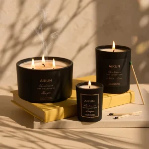 AIKUN Eco Friendly Biodegradable Soy Wax Scented Candle Long Lasting Aromatherapy Jar Candle for Yoga Meditation Relaxation Gift