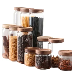 Acacia Wood Airtight Glass Jars for Coffee, Tea, and Spices