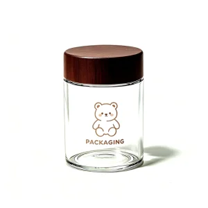 Acacia Wood Bamboo Lid Clear Glass Jar 3.5g 60ml