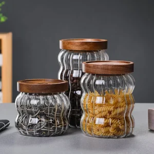 Acacia Wood Lid Glass Storage Jar for Grains and Coffee Beans