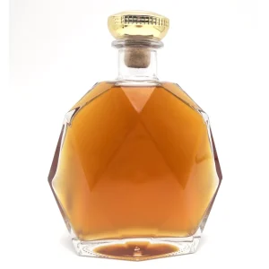 Acid-Etched Flat Angular Empty Liquor Wine Glass Bottle 700ml with Wooden Cork