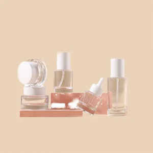 Acid-Etched Glass Cosmetic Packaging Set with Pump Bottles and Face Cream Jars 30 ml 50 ml 100 ml 120 ml 150 ml